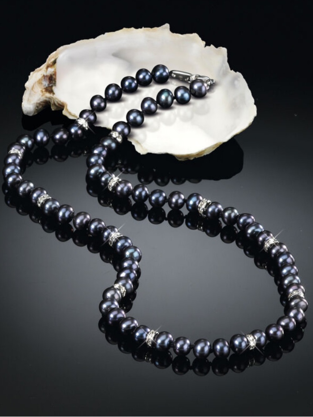 Midnight Spell Black/Blue Pearl Necklace with Crystals